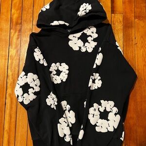 Black Hoodie with White Floral Design